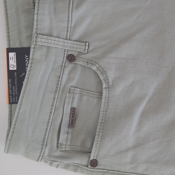 NWT Nine West Gramercy Skinny Ankle Jeans 12 Sea Grass Green Frayed Hem Twill - Picture 12 of 16